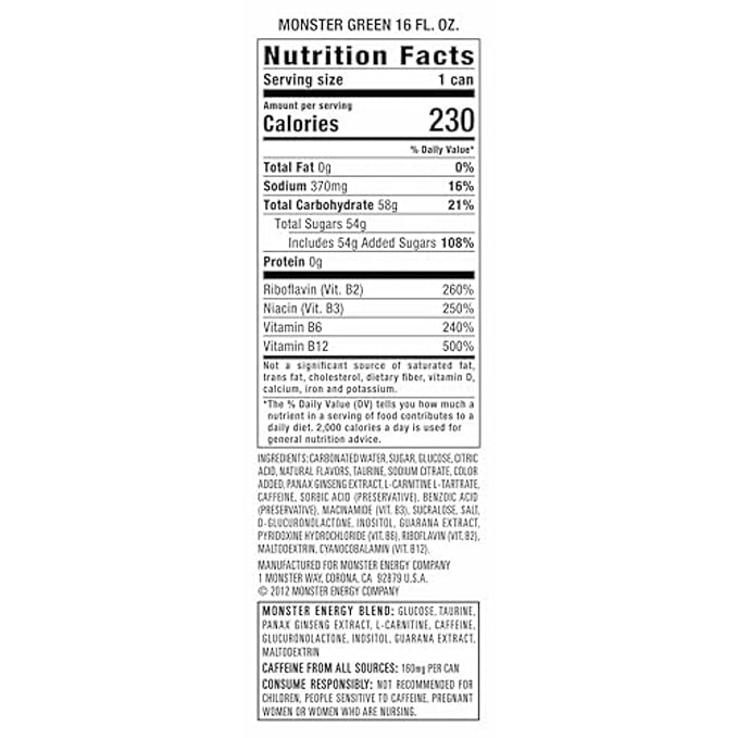 Monster Energy Drink, Green, Original, 16floz