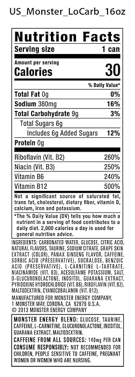 Monster Energy, Lo-Carb Monster, 16 floz