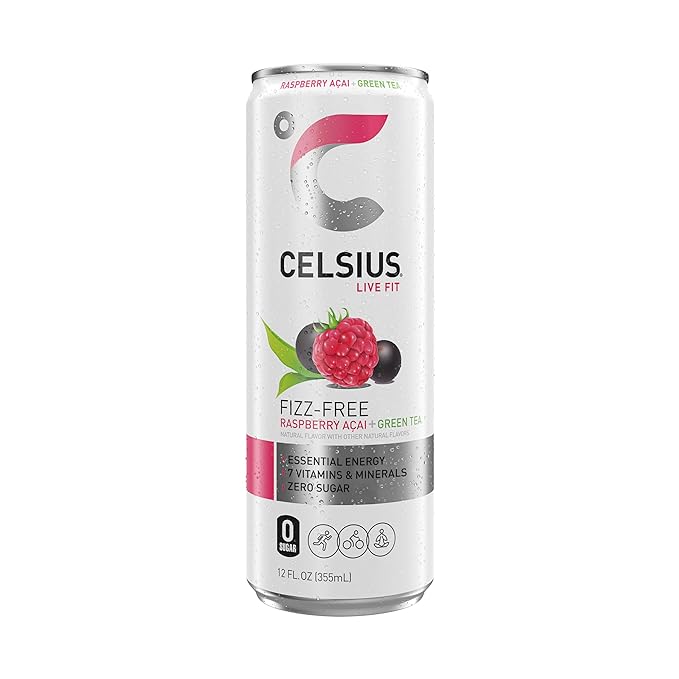 CELSIUS Raspberry Acai Green Tea, Functional Essential Energy Drink 12 Fl Oz