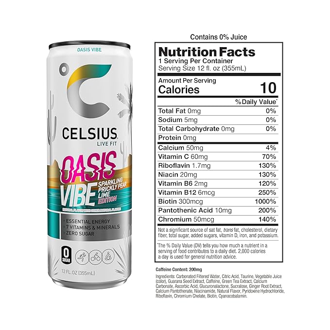 CELSIUS Sparkling Peach Vibe, Functional Essential Energy Drink 12 Fl Oz