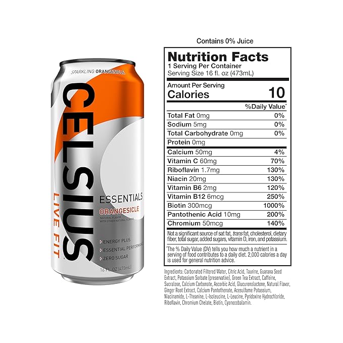 CELSIUS ESSENTIALS, Sparkling Orangesicle, Performance Energy Drink 16 Fl Oz
