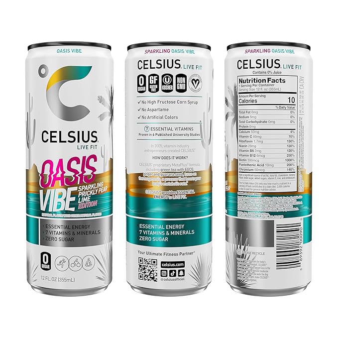 CELSIUS Sparkling Peach Vibe, Functional Essential Energy Drink 12 Fl Oz
