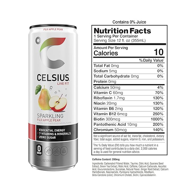 CELSIUS Sparkling Fuji Apple Pear, Functional Essential Energy Drink 12 Fl Oz