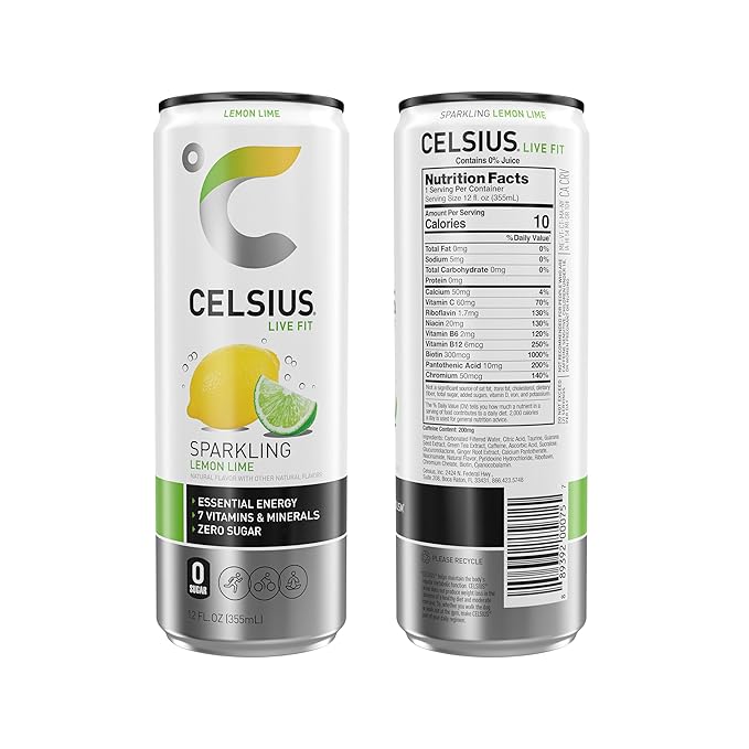 CELSIUS Sparkling Lemon Lime, Functional Essential Energy Drink, 12 Fl Oz