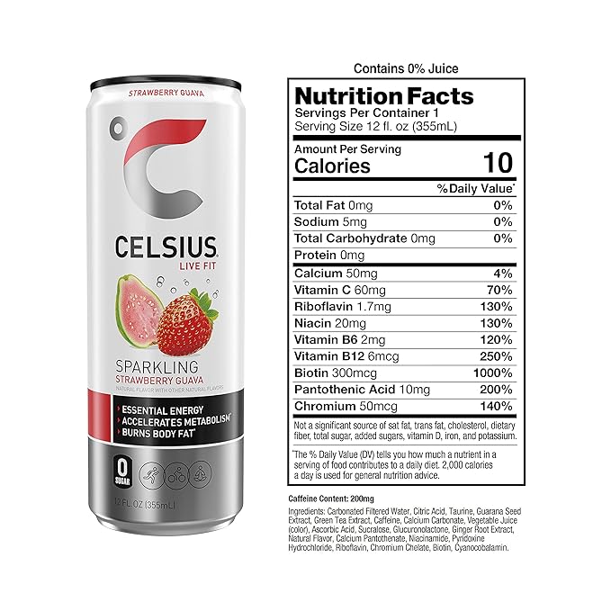 CELSIUS Sparkling Strawberry Guava, Functional Essential Energy Drink 12 Fl Oz