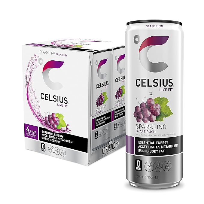 CELSIUS Sparkling Grape Rush, Functional Essential Energy Drink 12 Fl Oz