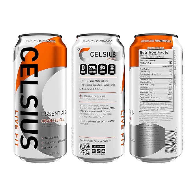 CELSIUS ESSENTIALS, Sparkling Orangesicle, Performance Energy Drink 16 Fl Oz