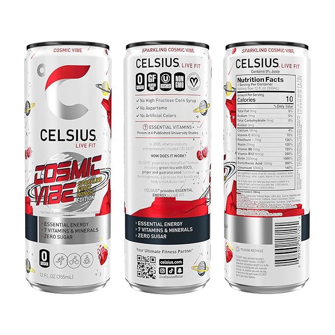 CELSIUS Sparkling Cosmic Vibe, Functional Essential Energy Drink 12 Fl Oz