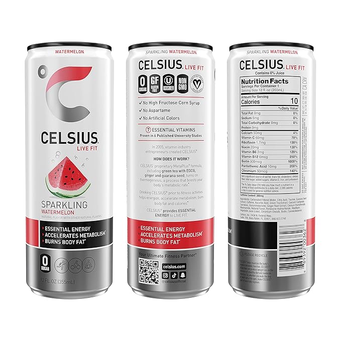 CELSIUS Sparkling Watermelon, Functional Essential Energy Drink 12 Fl Oz