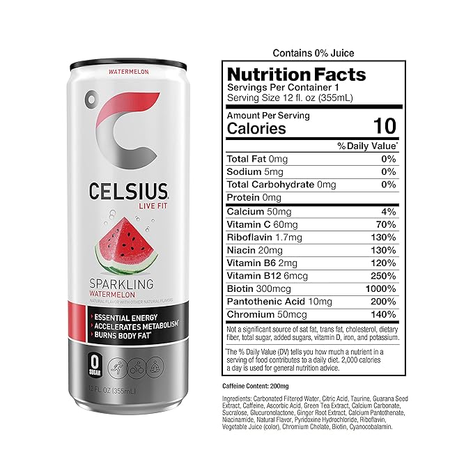 CELSIUS Sparkling Watermelon, Functional Essential Energy Drink 12 Fl Oz