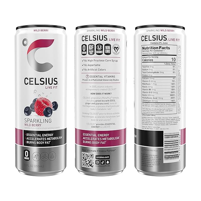 CELSIUS Essential Energy Drink 12 Fl Oz, Sparkling Wild Berry
