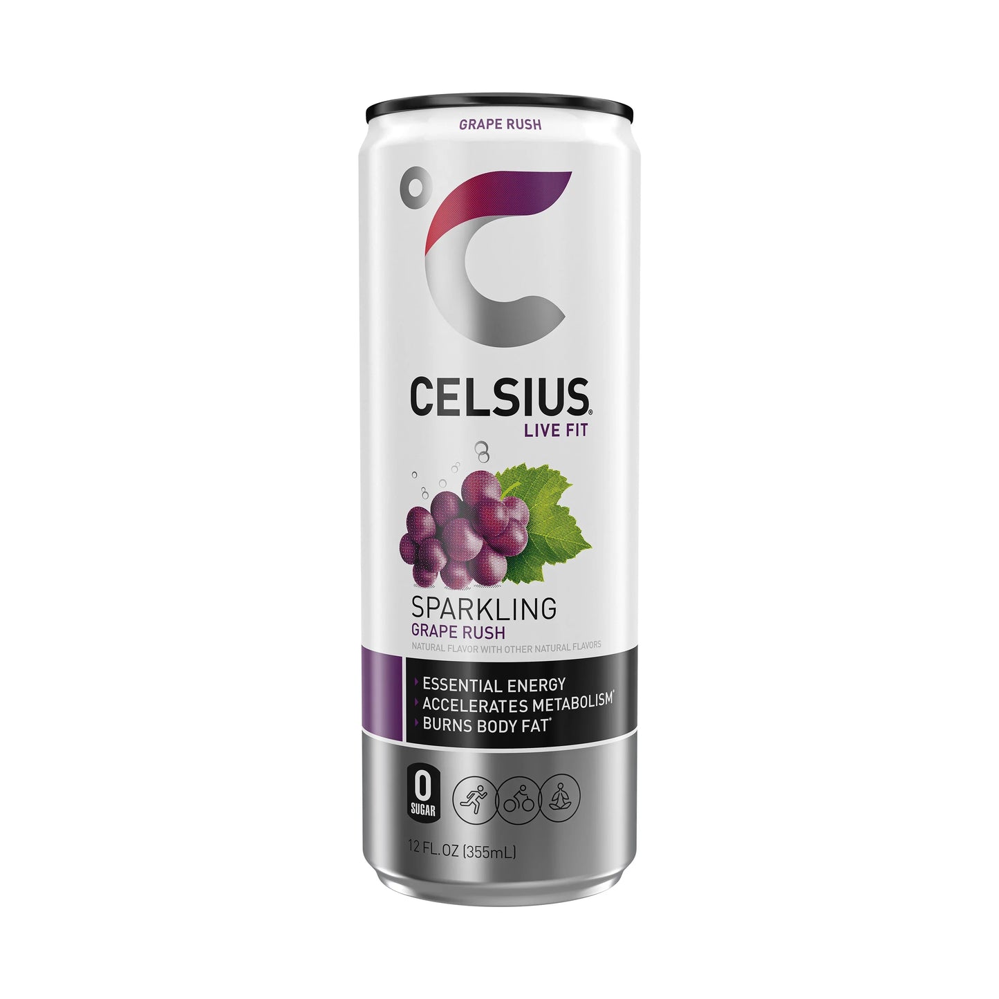 CELSIUS Sparkling Grape Rush, Functional Essential Energy Drink 12 Fl Oz