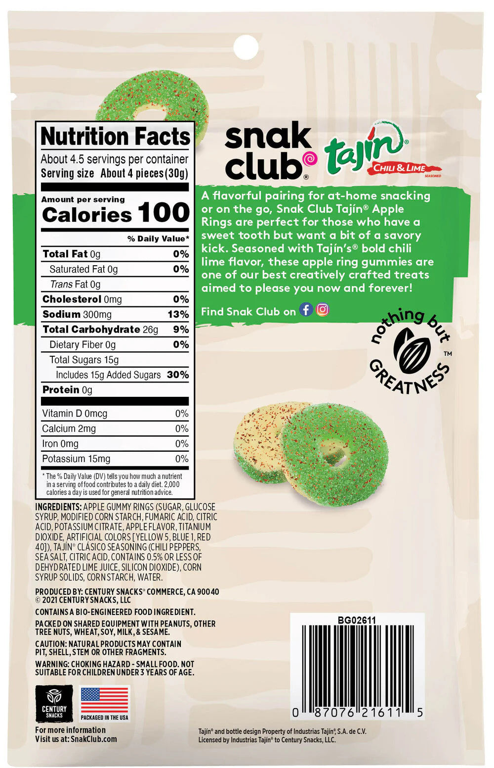 SNAK CLUB - SC-RS-TAJIN APPLE RINGS 5OZ/6
