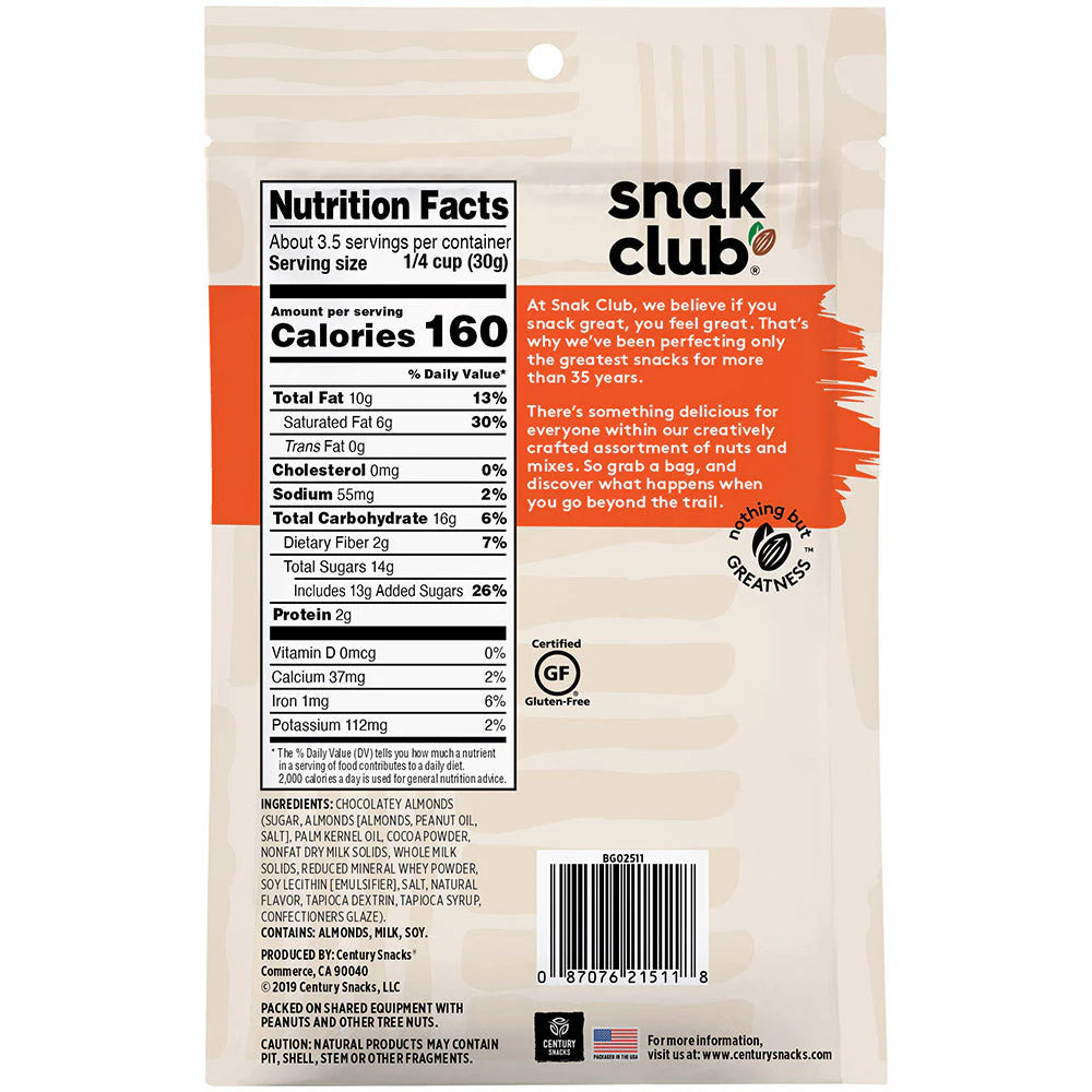 SNACK CLUB - SC-RS-CHOC. ALMOND 3.5OZ /6