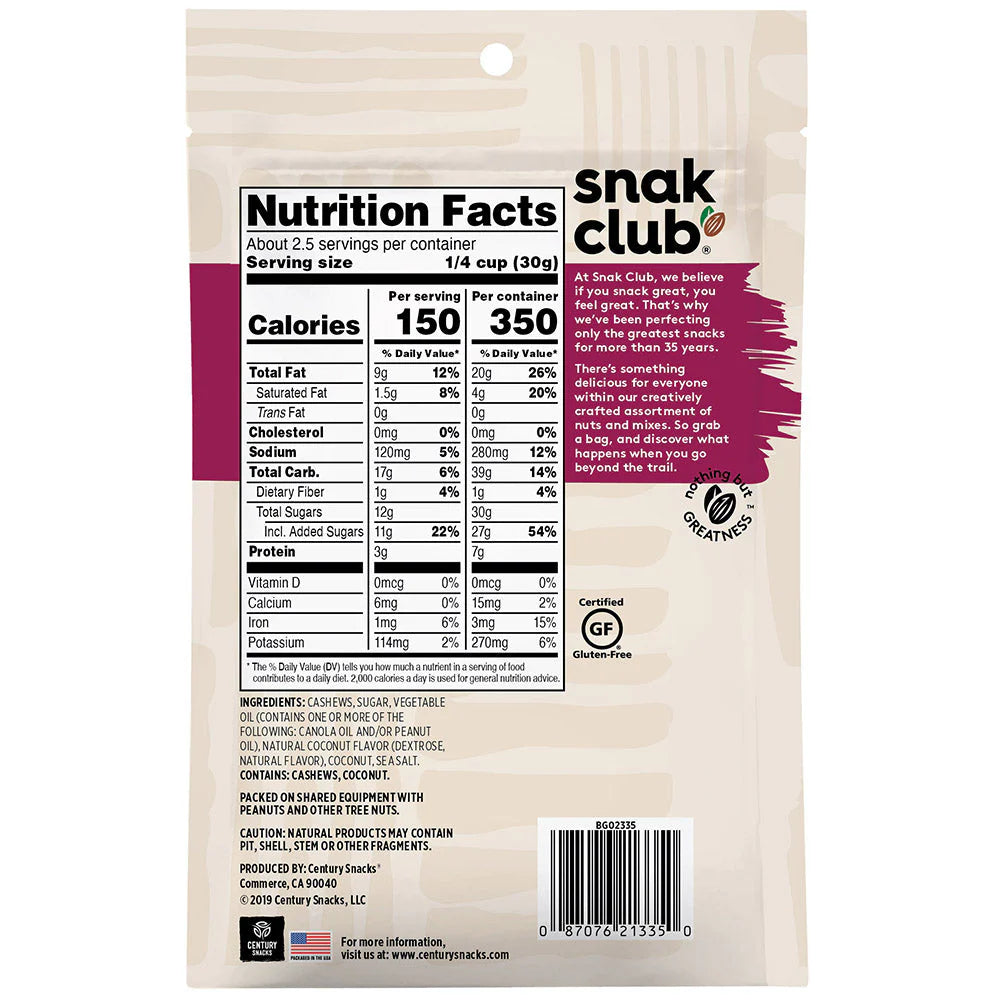 SNAK CLUB - SC-RS-COCONUTTY CASHEWS 2.5OZ /6