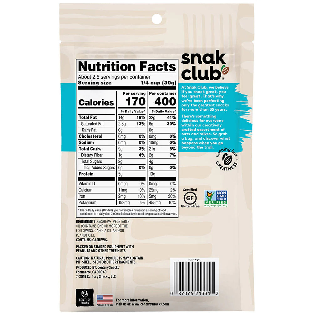 SNAK CLUB - SC-RS-R/U CASHEWS 2.5OZ /6