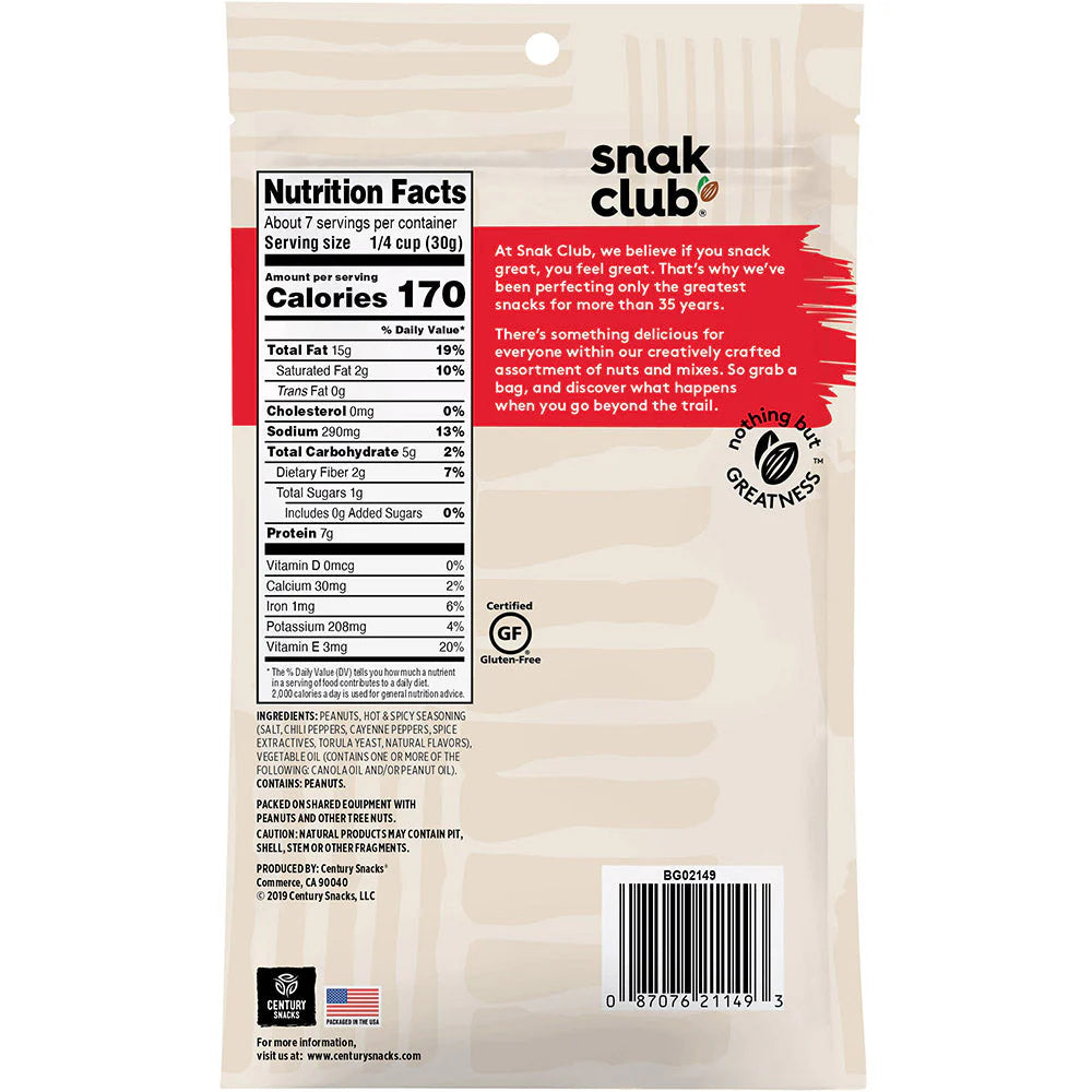 SNAK CLUB - SC-RS-HOT & SPICY PEANUTS 7.5OZ /6