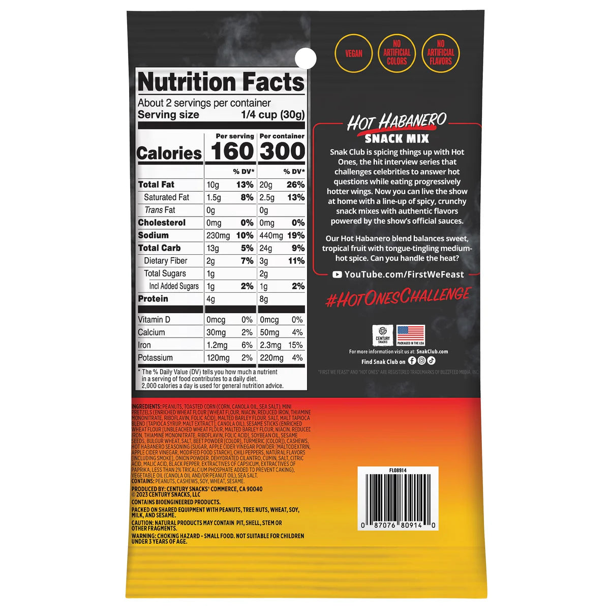 SNAK CLUB - SC-SS-HOT ONES HOT HABANERO SNACK MIX 2oz/12