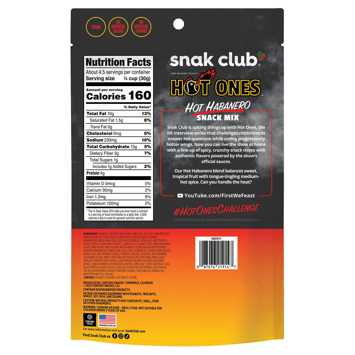 SNAK CLUB - SC-RS-HOT ONES HOT HABANERO SNACK MIX 4.5OZ/6