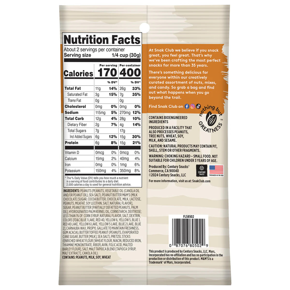 SNAK CLUB - SC-SS PEANUT BUTTER CHOCOLATE TRAIL MIX 2.50oz/12
