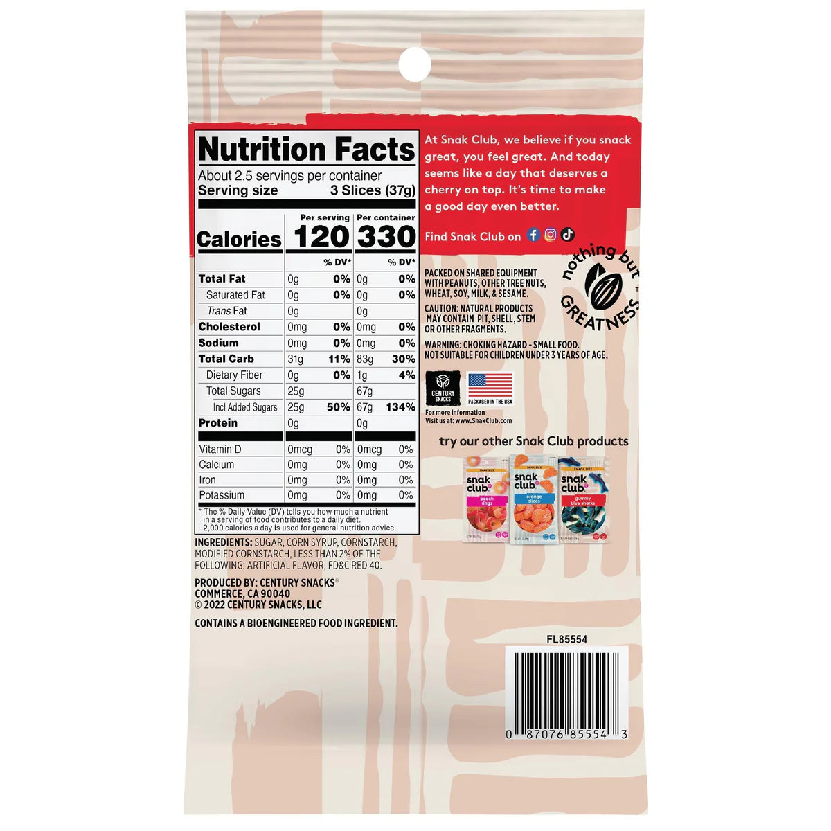 SNAK CLUB - SC-SS-CHERRY SLICES 3.5oz/12