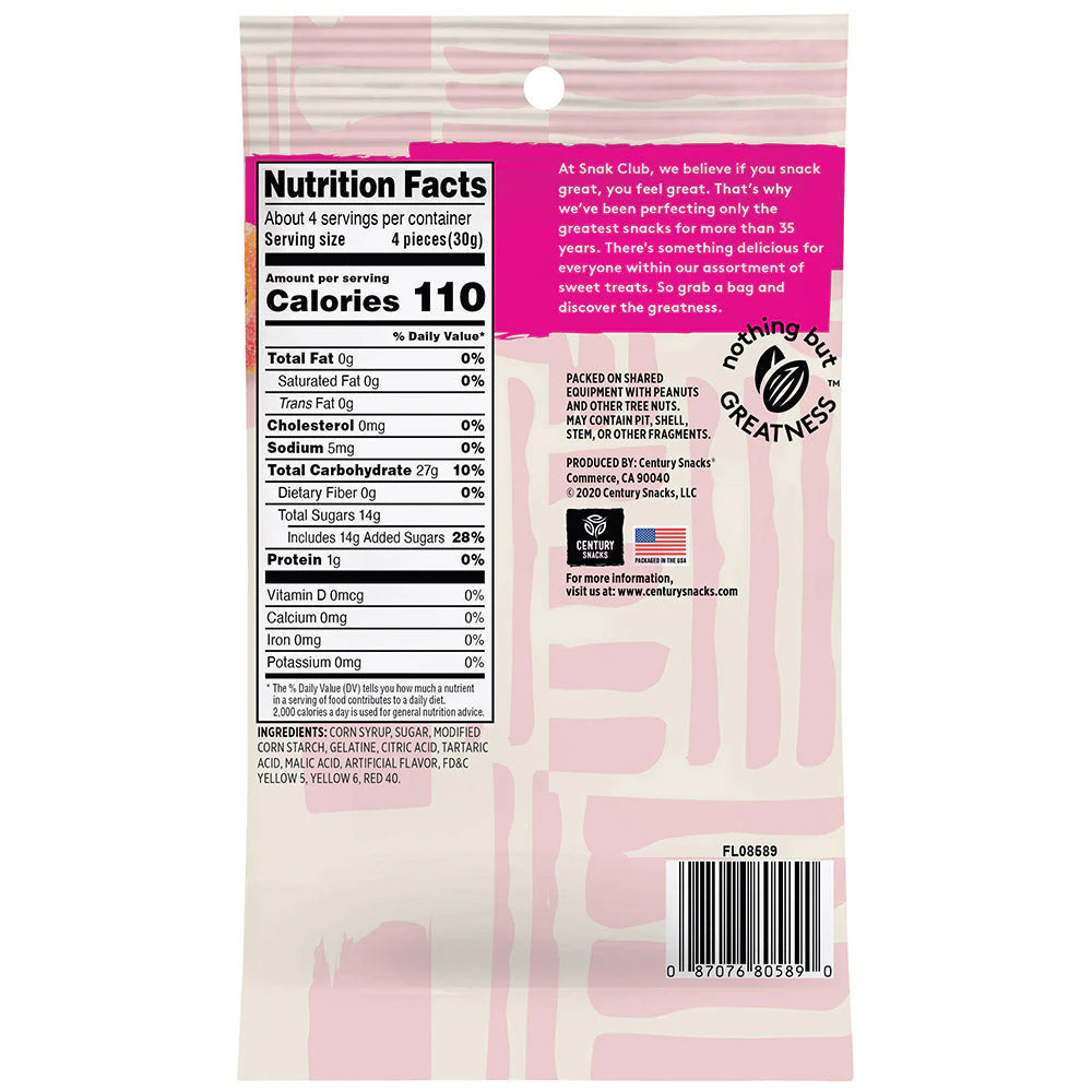 SNAK CLUB - SC-SS-PEACH RINGS 4oz/12