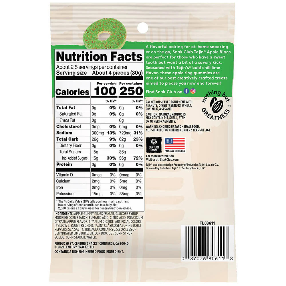 SNAK CLUB - SC-SS-TAJIN APPLE RINGS 2.5oz/12