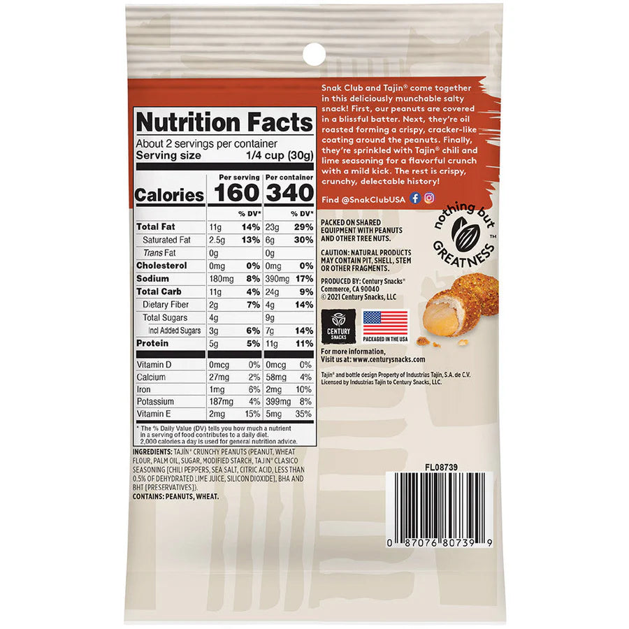 SNAK CLUB - SC-SS-TAJIN CRUNCHY PEANUTS 2.25oz/12
