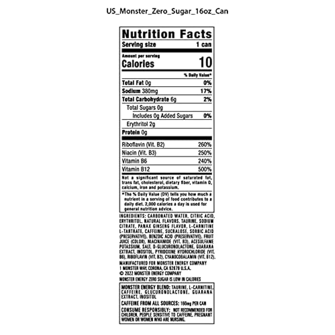 Monster Energy Zero Sugar, Green, Original, 16 floz