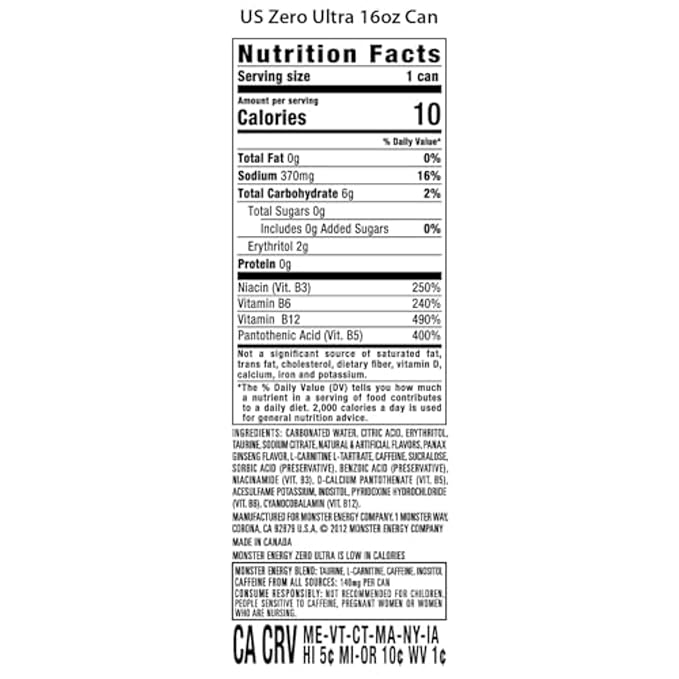 Monster Energy Zero Ultra, 16 FLOZ