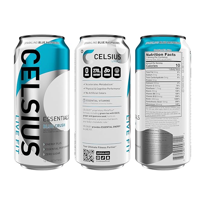 CELSIUS ESSENTIALS, Sparkling Blue Crush, Performance Energy Drink 16 Fl Oz