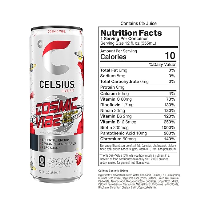 CELSIUS Sparkling Cosmic Vibe, Functional Essential Energy Drink 12 Fl Oz