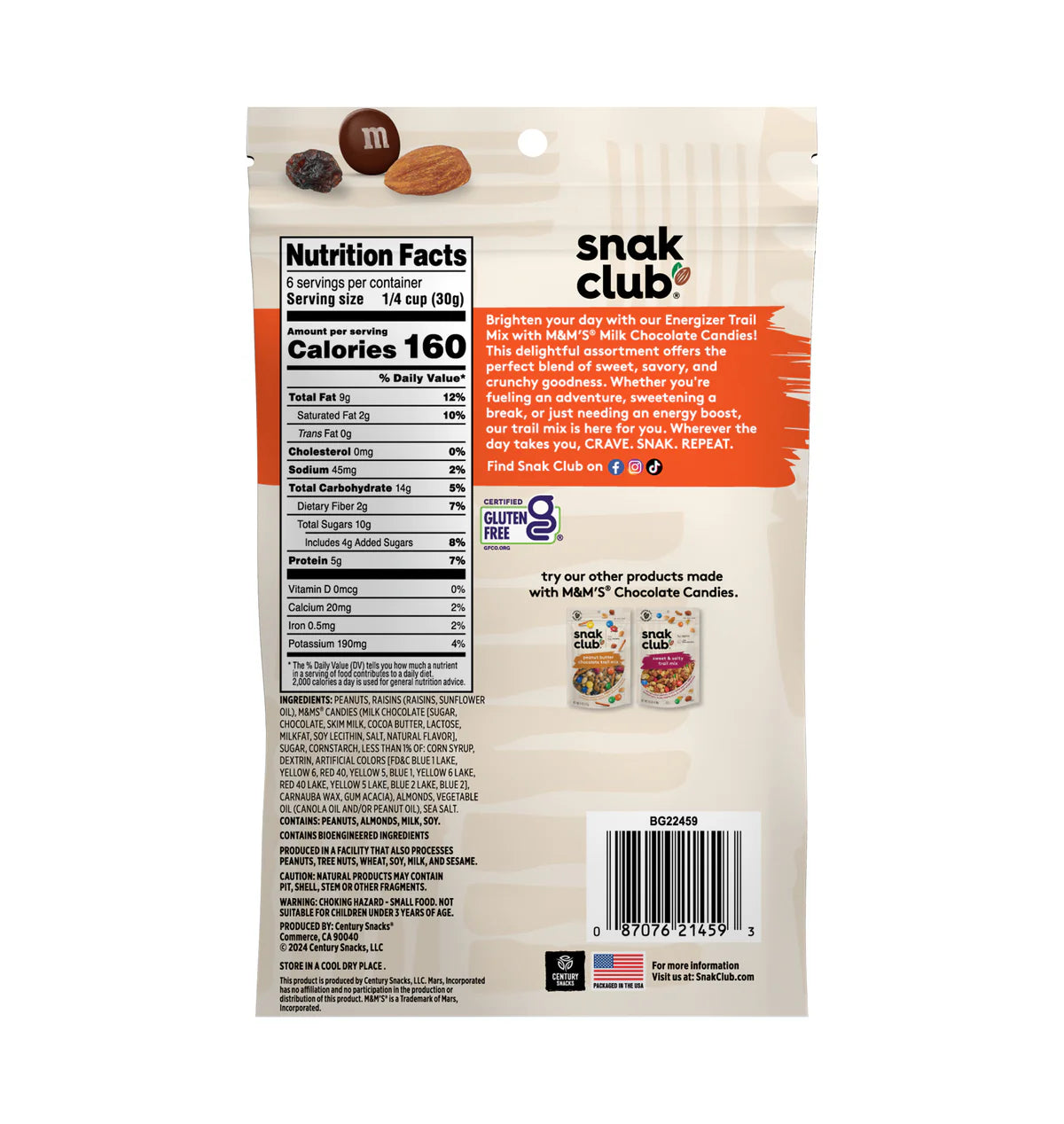 SNAK CLUB - SC-RS-ENERGIZER TRAIL MIX  6.75OZ /6