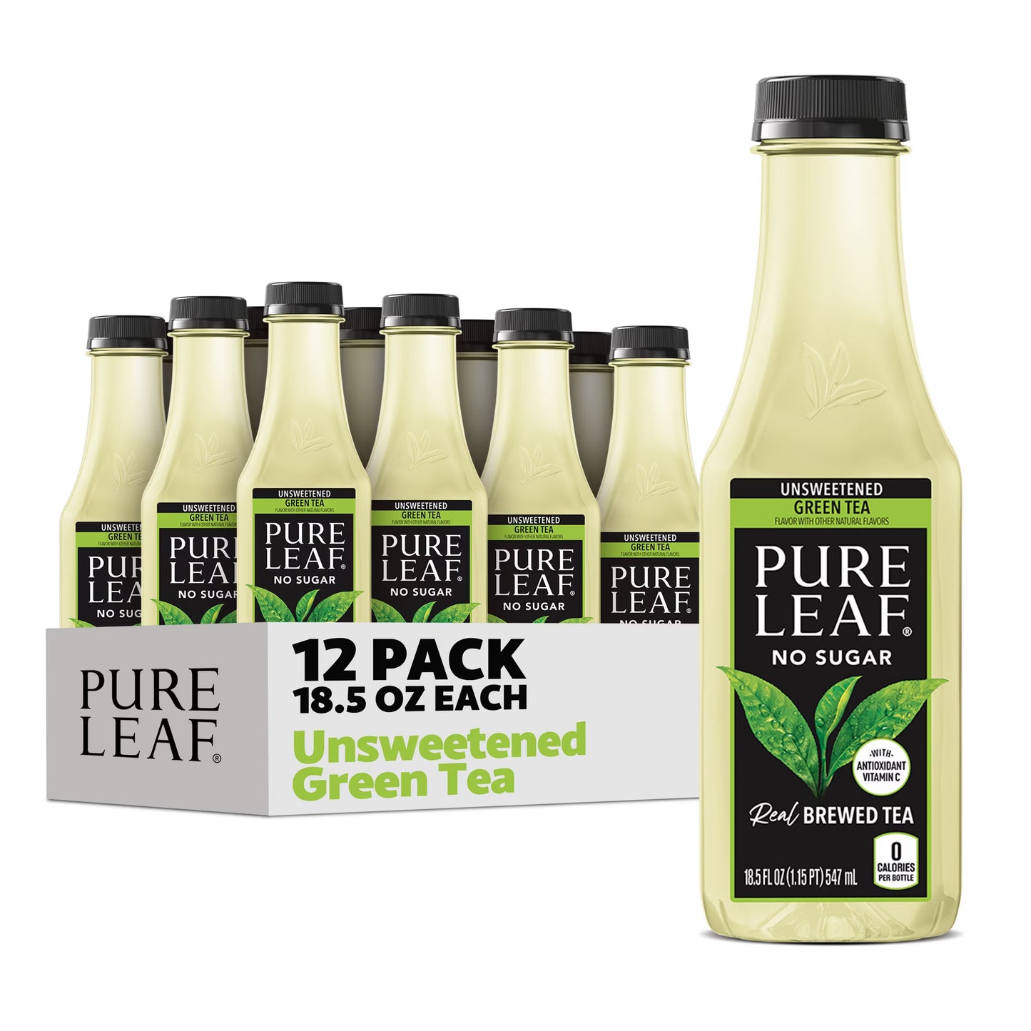 PURE LEAF - UNSWEET GREEN TEA -18.5OZ -12PK