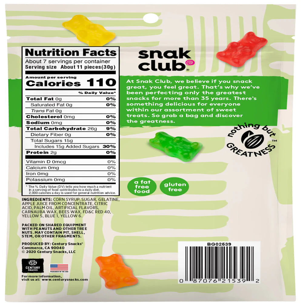 SNAK CLUB - SC-RS-GUMMY BEARS 7.5OZ /6