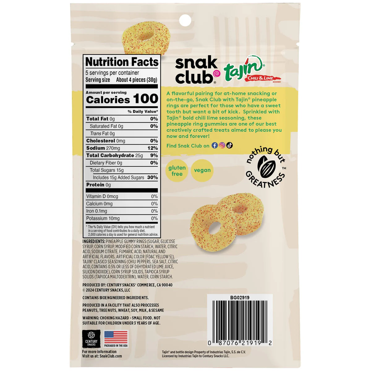 SNAK CLUB - SC-RS-TAJIN PINEAPPLE RINGS 5OZ/6