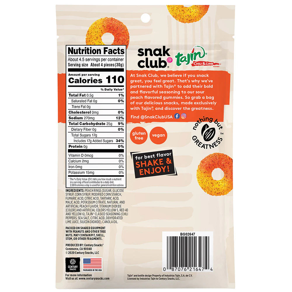 SNAK CLUB - SC-RS-TAJIN PEACH RINGS 5OZ/6