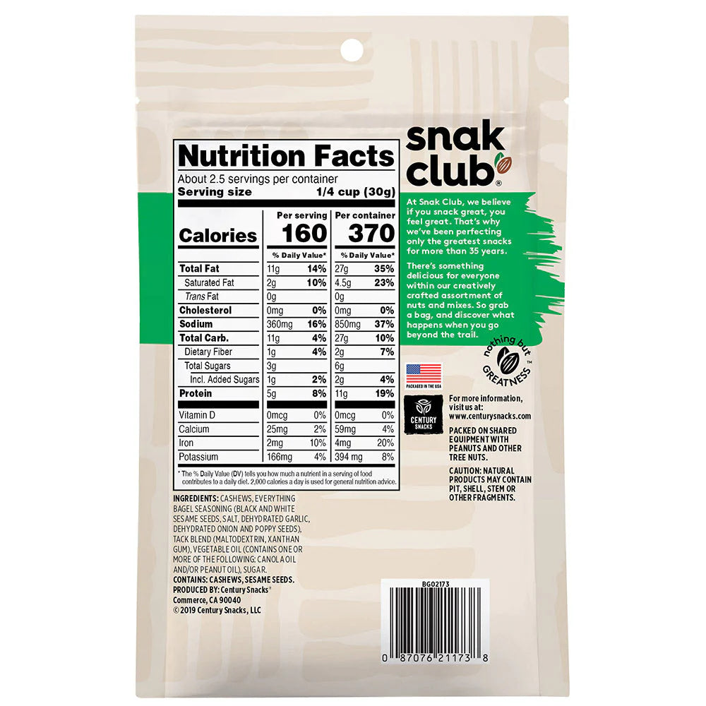 SNAK CLUB - SC-RS-EVERYTHING BAGEL CASHEW 2.5OZ /6