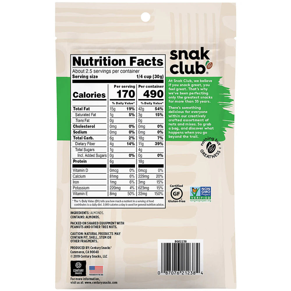 SNAK CLUB - SC-RS-RAW ALMOND 2.75OZ /6