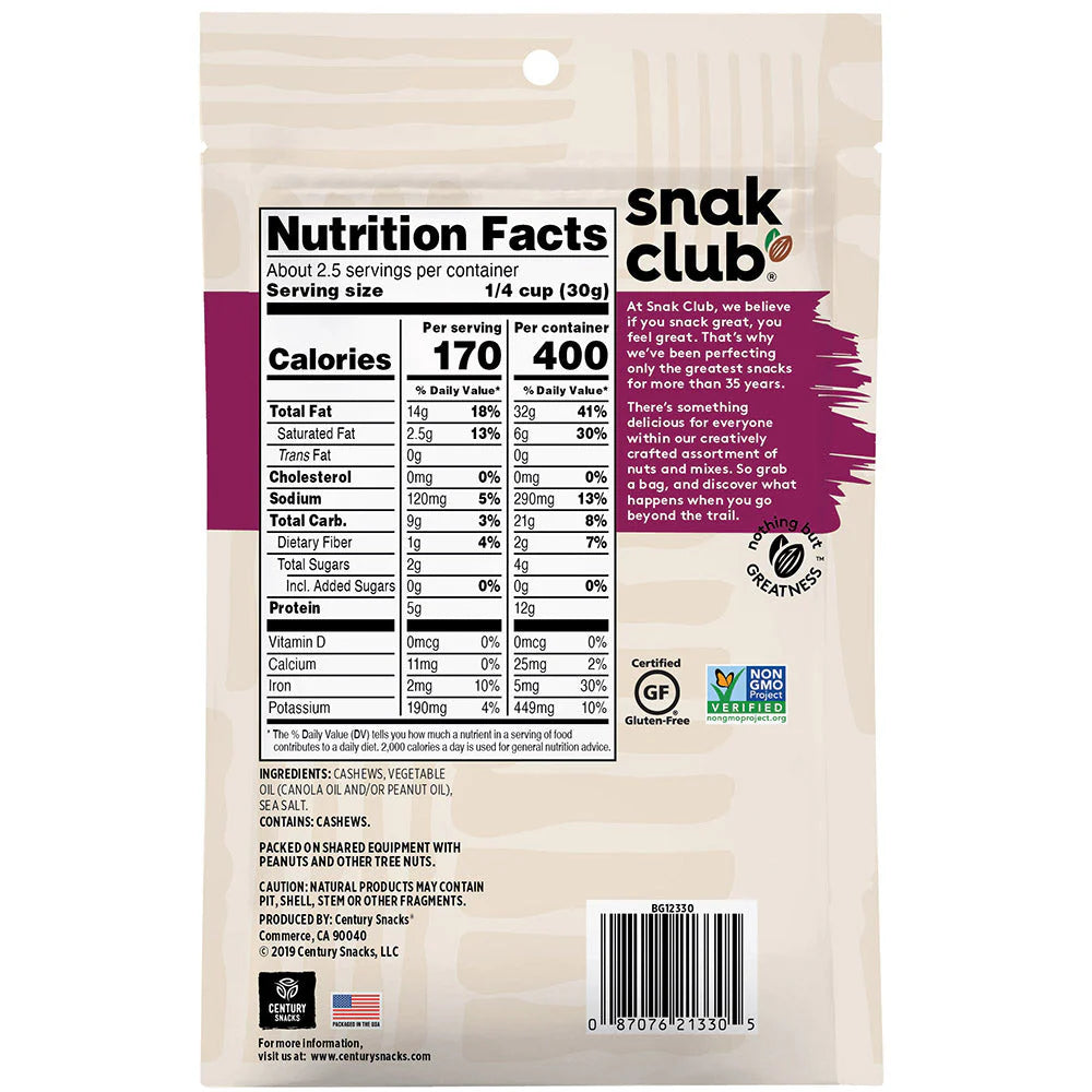 SNAK CLUB - SC-RS-R/S CASHEWS 2.5OZ /6