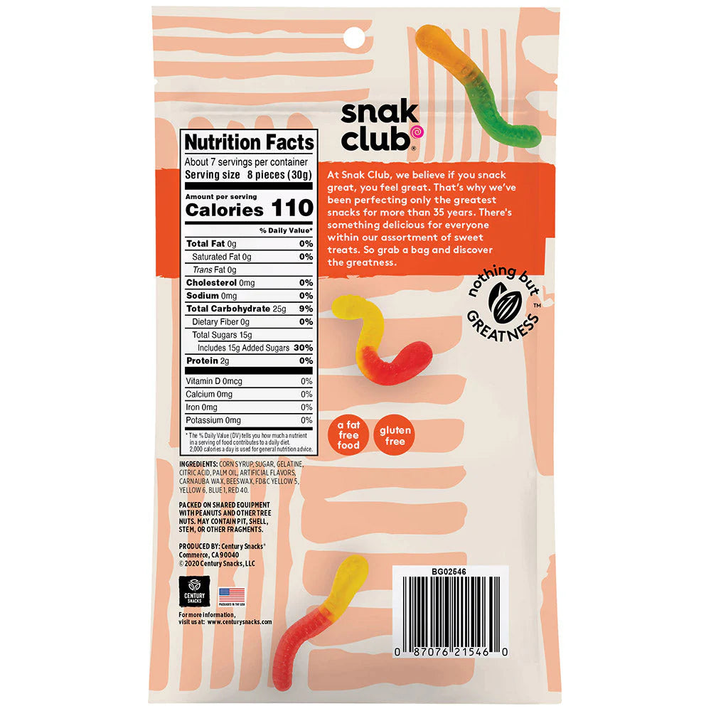 SNAK CLUB - SC-RS-GUMMY WORMS 7.5OZ /6