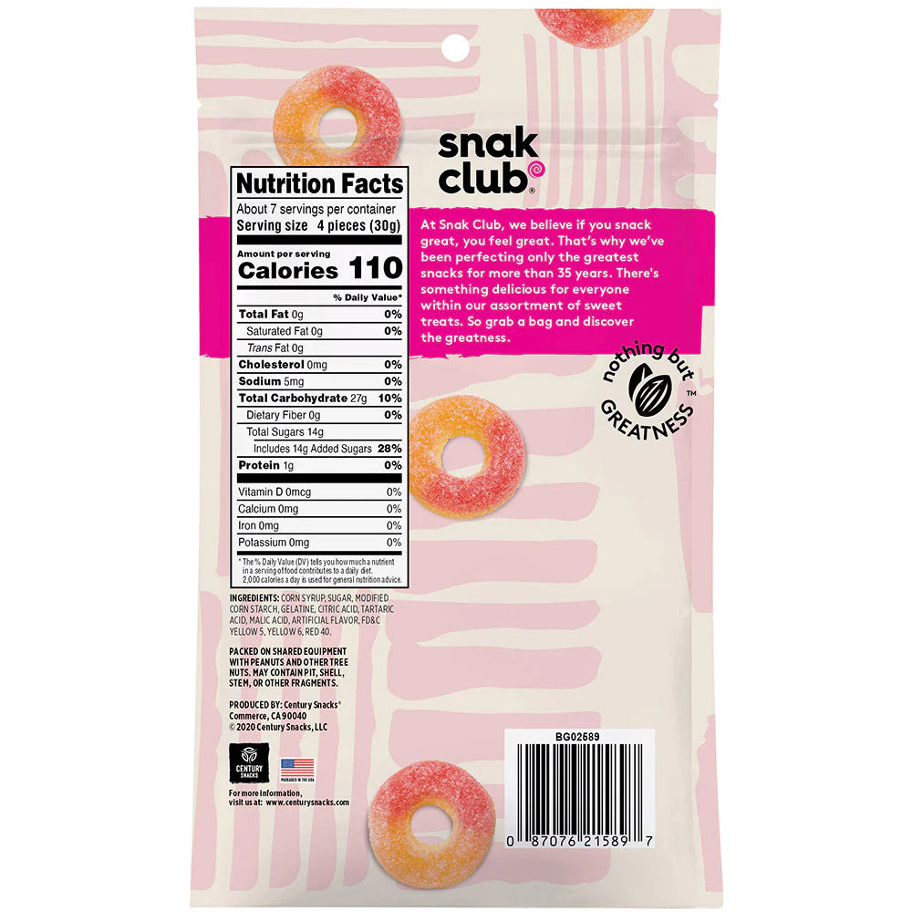 SNAK CLUB - SC-RS-PEACH RINGS 7.5OZ /6