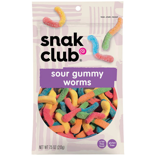 SNAK CLUB - SC-RS-SOUR GUMMY WORMS  7.5OZ /6