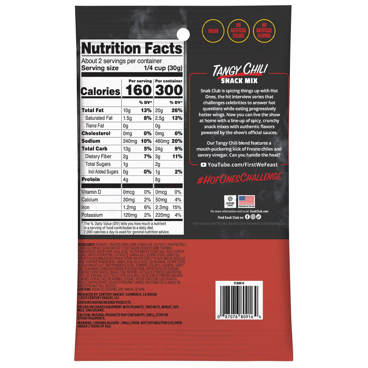 SNAK CLUB - SC-SS-HOT ONES TANGY CHILI SNACK MIX 2oz/12