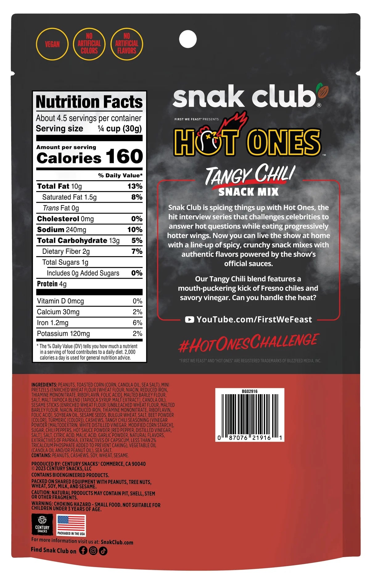 SNAK CLUB - SC-RS-HOT ONES TANGY CHILI SNACK MIX 4.5OZ /6