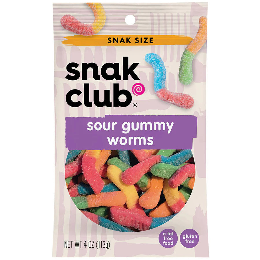 SNAK CLUB - SC-SS-SOUR GUMMY WORMS 4oz/12