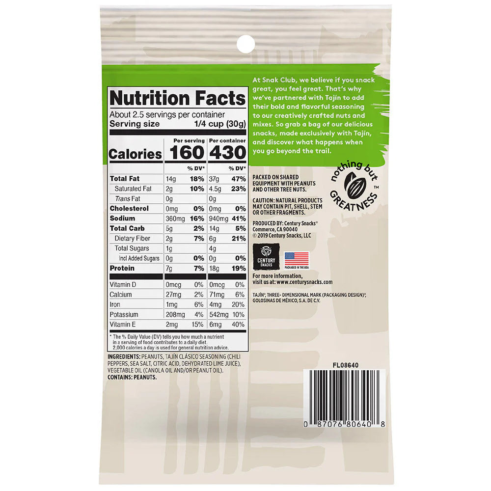 SNAK CLUB - SC-SS-TAJIN CLASICO PEANUTS 2.75oz/12