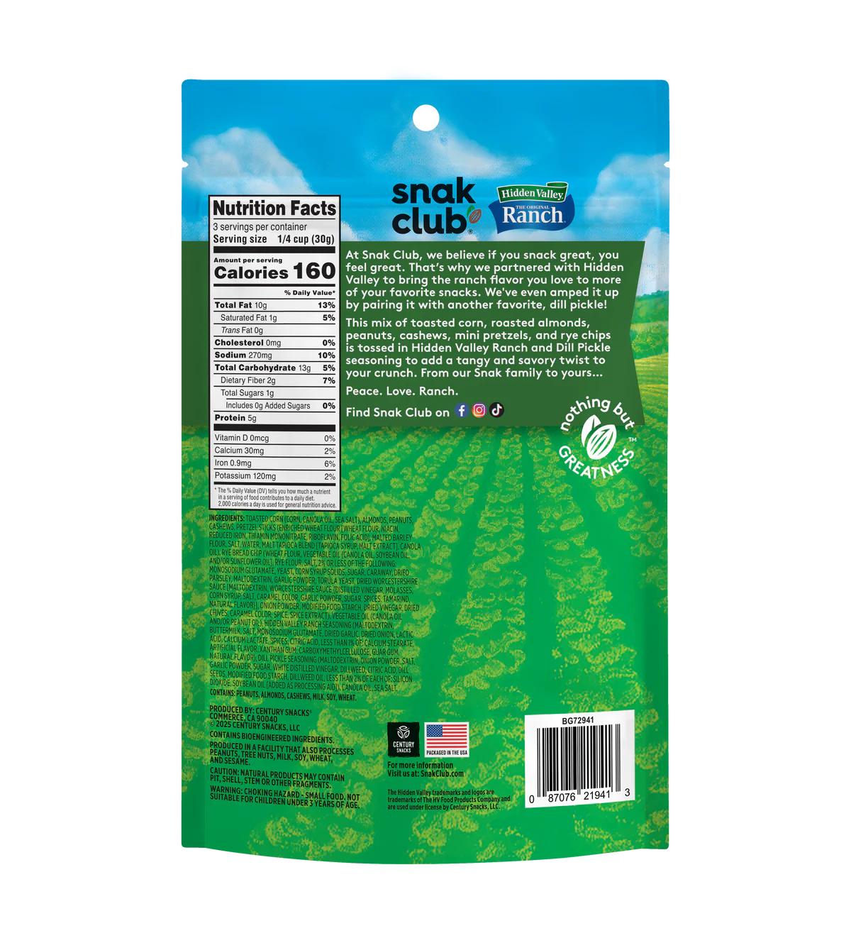 SNAK CLUB - SC-RS HIDDEN VALLEY RANCH DILL PICKLE SNACK MIX 3.50OZ /6