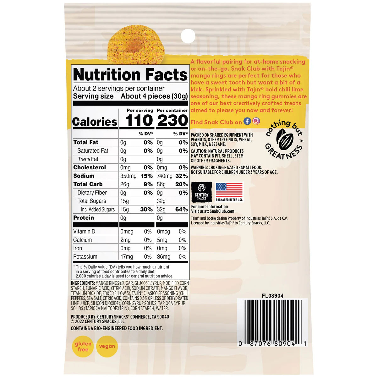SNAK CLUB - SC-SS-TAJIN MANGO RINGS 2.25oz/12