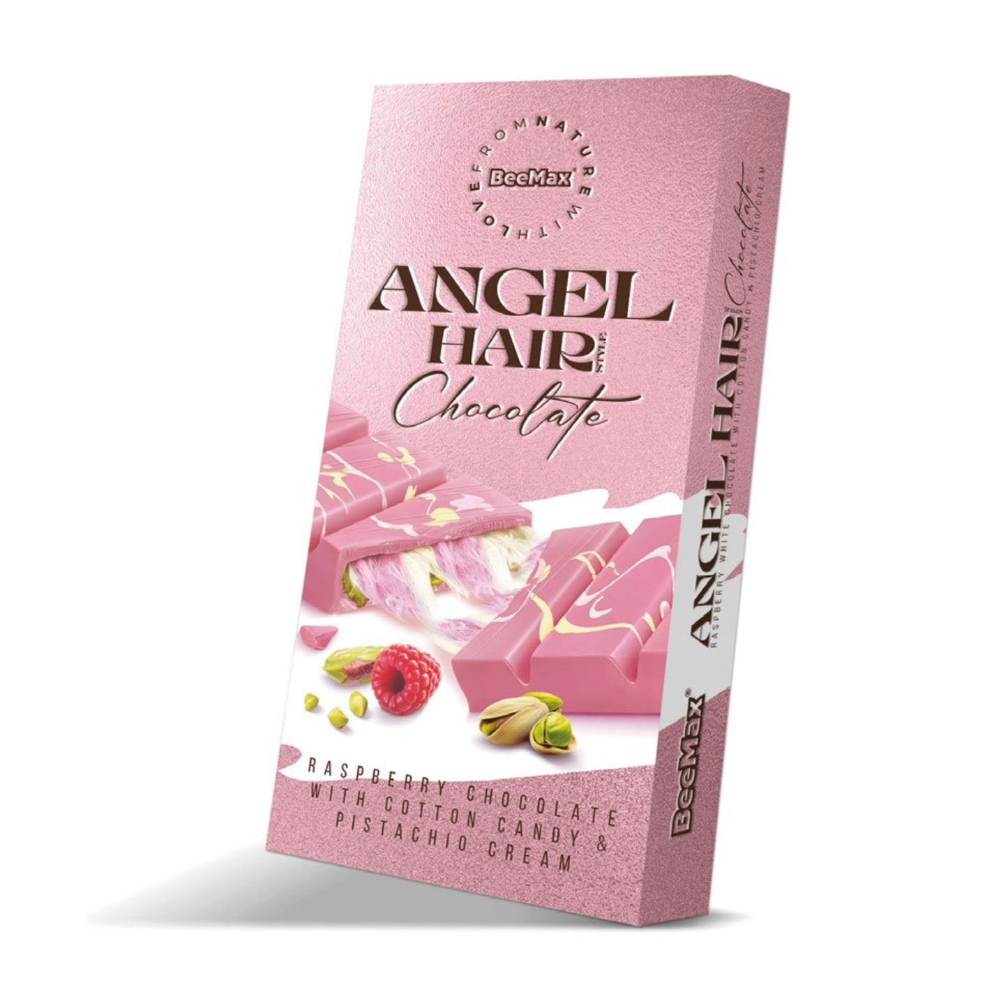 BEEMAX - Angel Hair Chocolate - Raspberry White Chocolate with Cotton Candy & Pistachio Cream